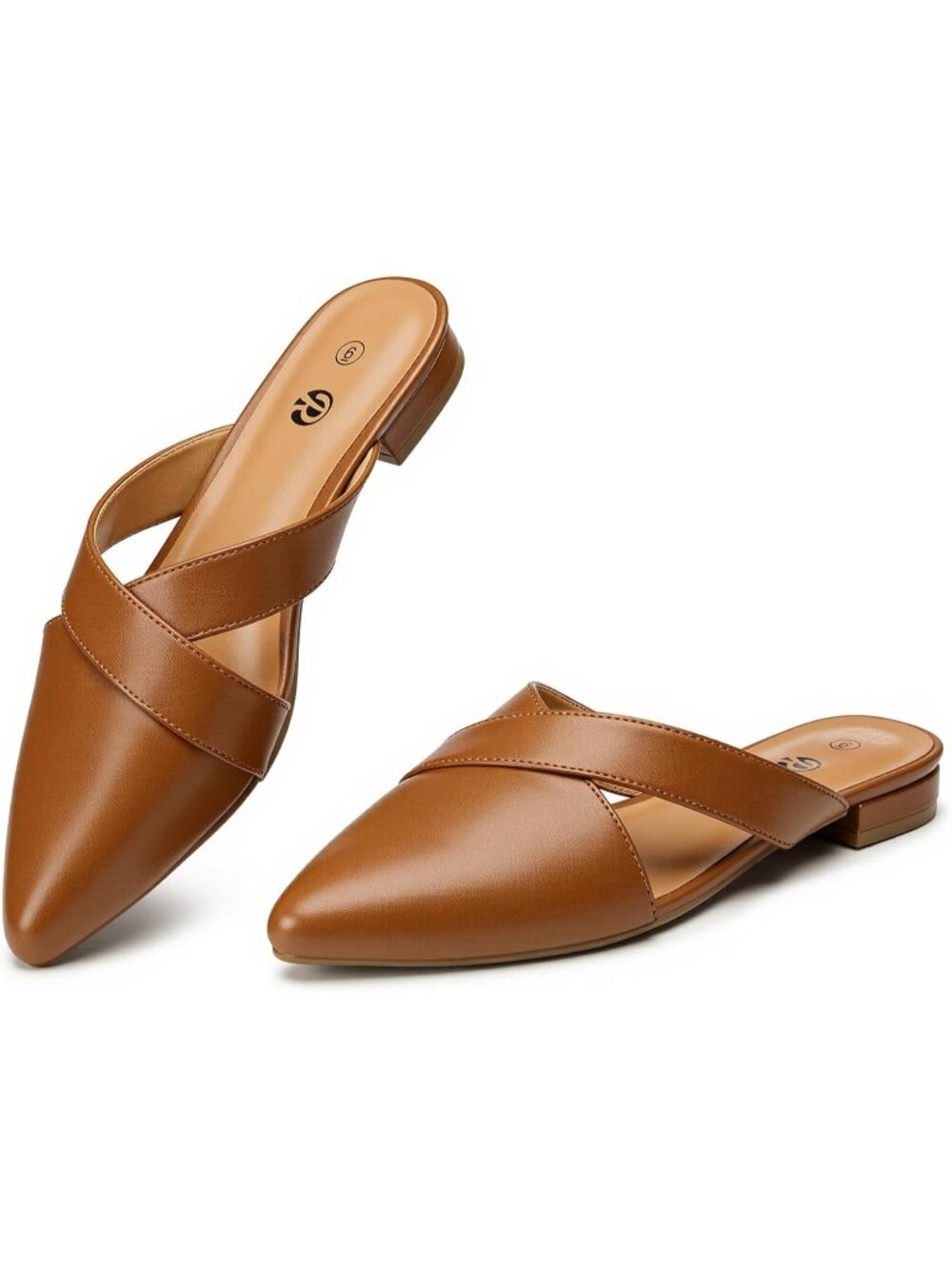 Women's Pu Brown Closed Pointed Toe Pull On Backless Soft Suede Mules Flats